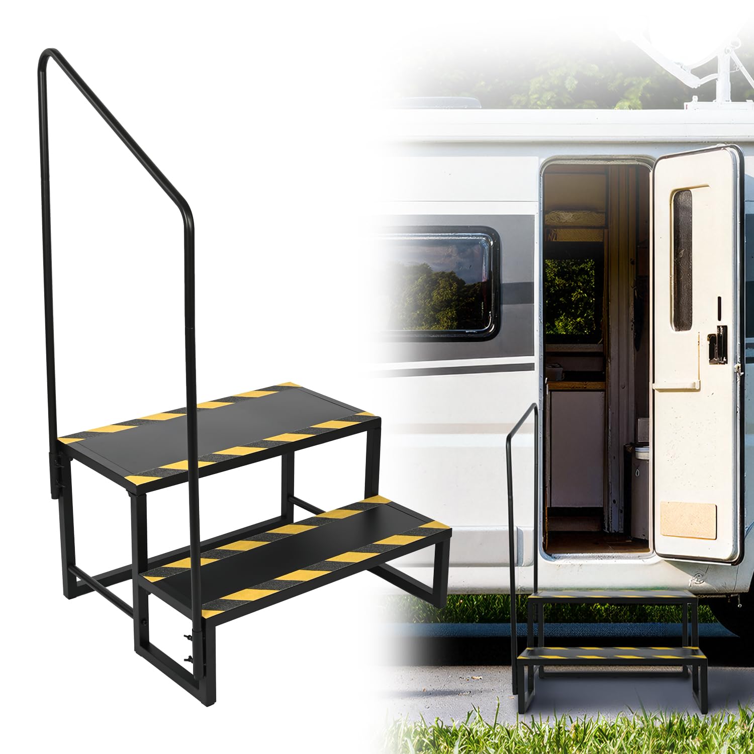 Gradini per camper con corrimano, sgabello a 2 gradini con maniglia, scala doppia portatile per camper, vasca idromassaggio, spa all'aperto e casa mobile, per bambini, adulti, animali domestici