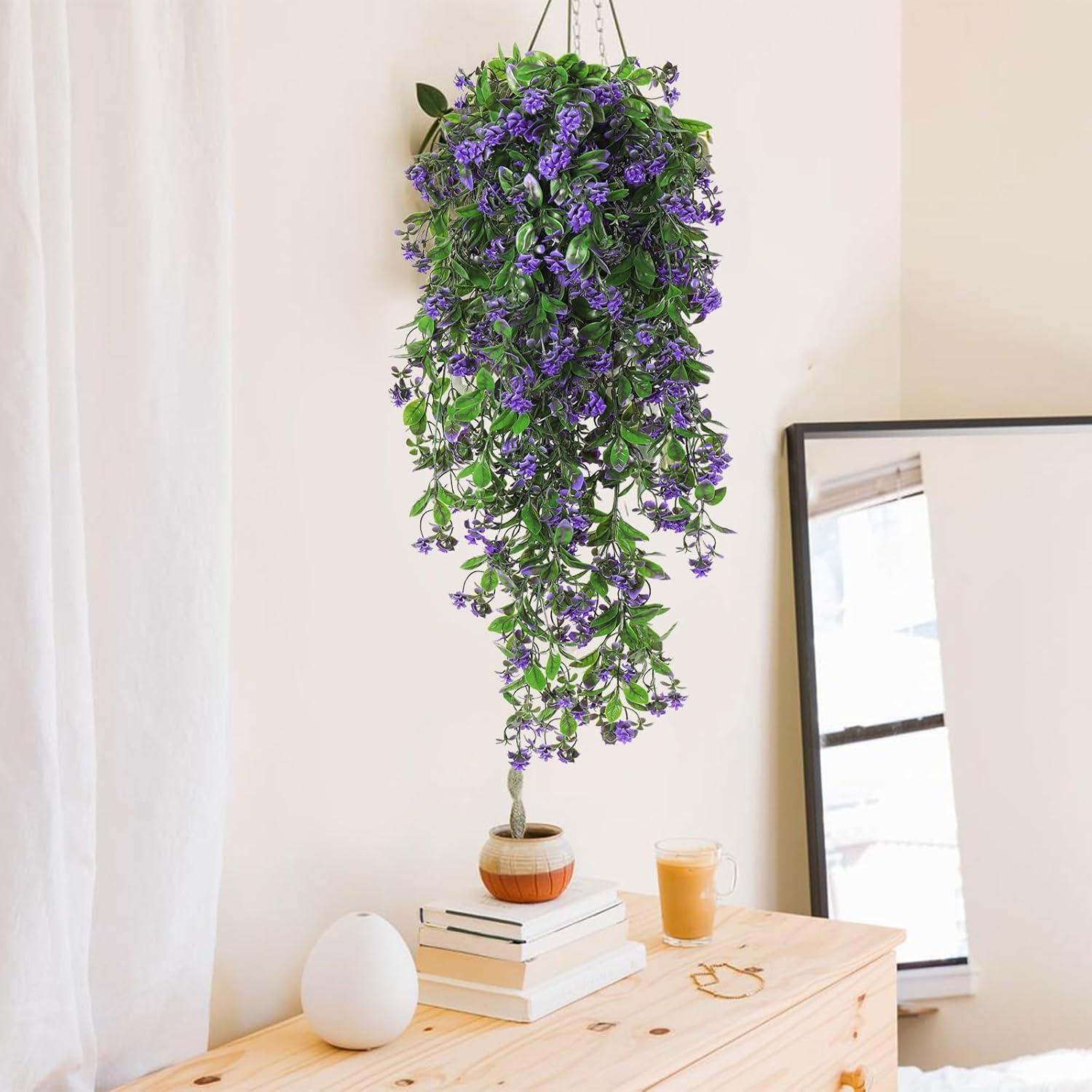 RECUTMS 2Pcs Artificial Hanging Plants Fake Vines Fake Plants Outdoor Greenery Artificial Flower for Outdoors Hanging Basket Plastic Home Garden Wedding Party Decorations(Purple) - Image 8