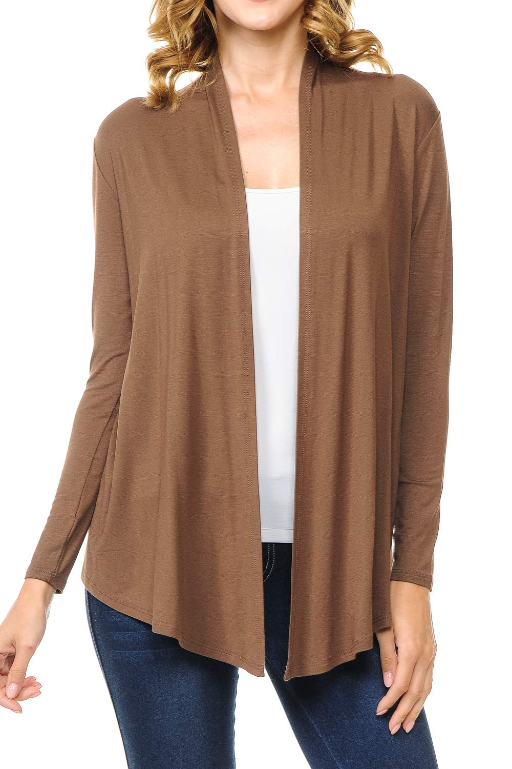 MINEFREE Women's Long Sleeve Open Front Drape Lightweight Knit Cardigan (S-3XL)