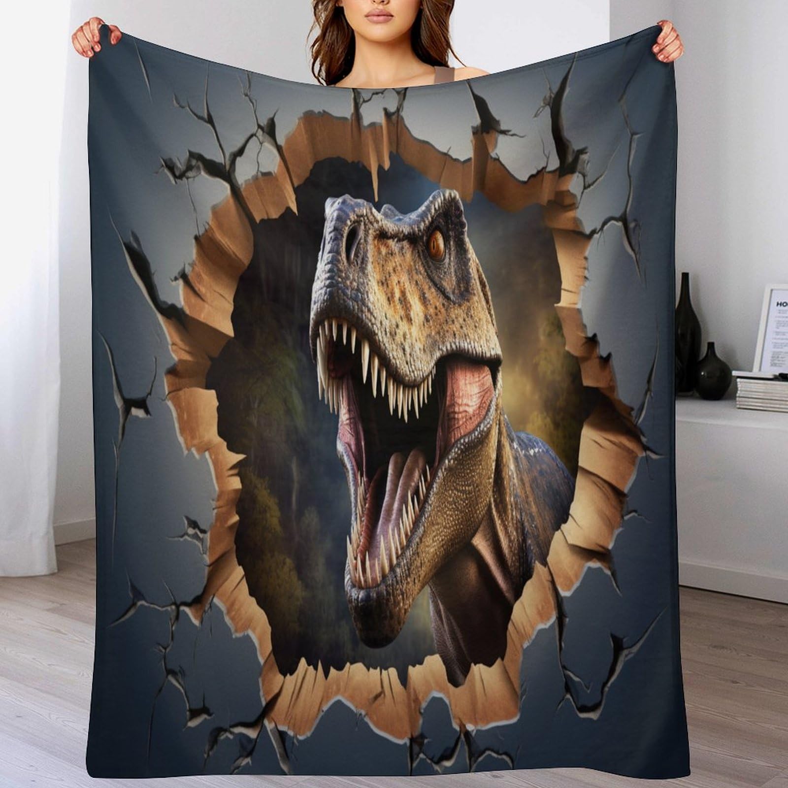 Couverture dinosaure chaude en flanelle anti-pilling 3D