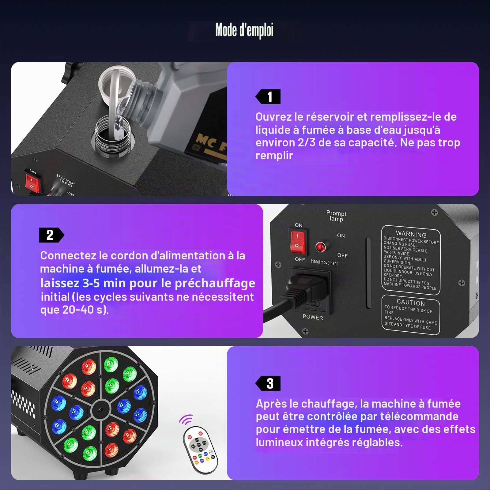 Machine à Fumée 800W avec Télécommande,Mini Machine à Brouillard Portable avec Réservoir 0.3L,18 LED RGB Lumineux Disco Faisceau Stroboscopique pour DJ Halloween Mariage Fêtes Noël Scène