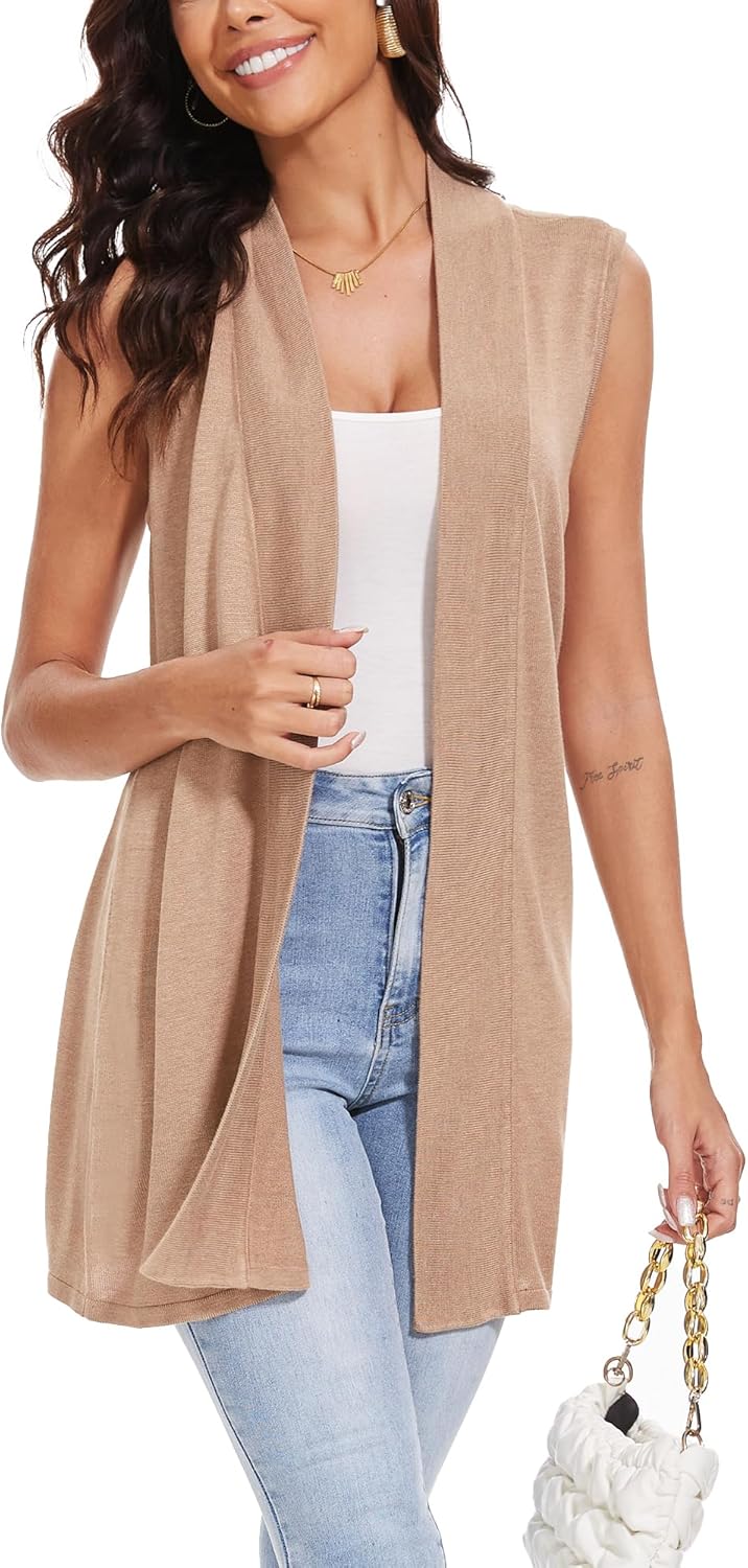 Spicy Sandia Women's Long Knit Cardigan Vest Sleeveless Open Front Casual Sweater Duster - Image 6