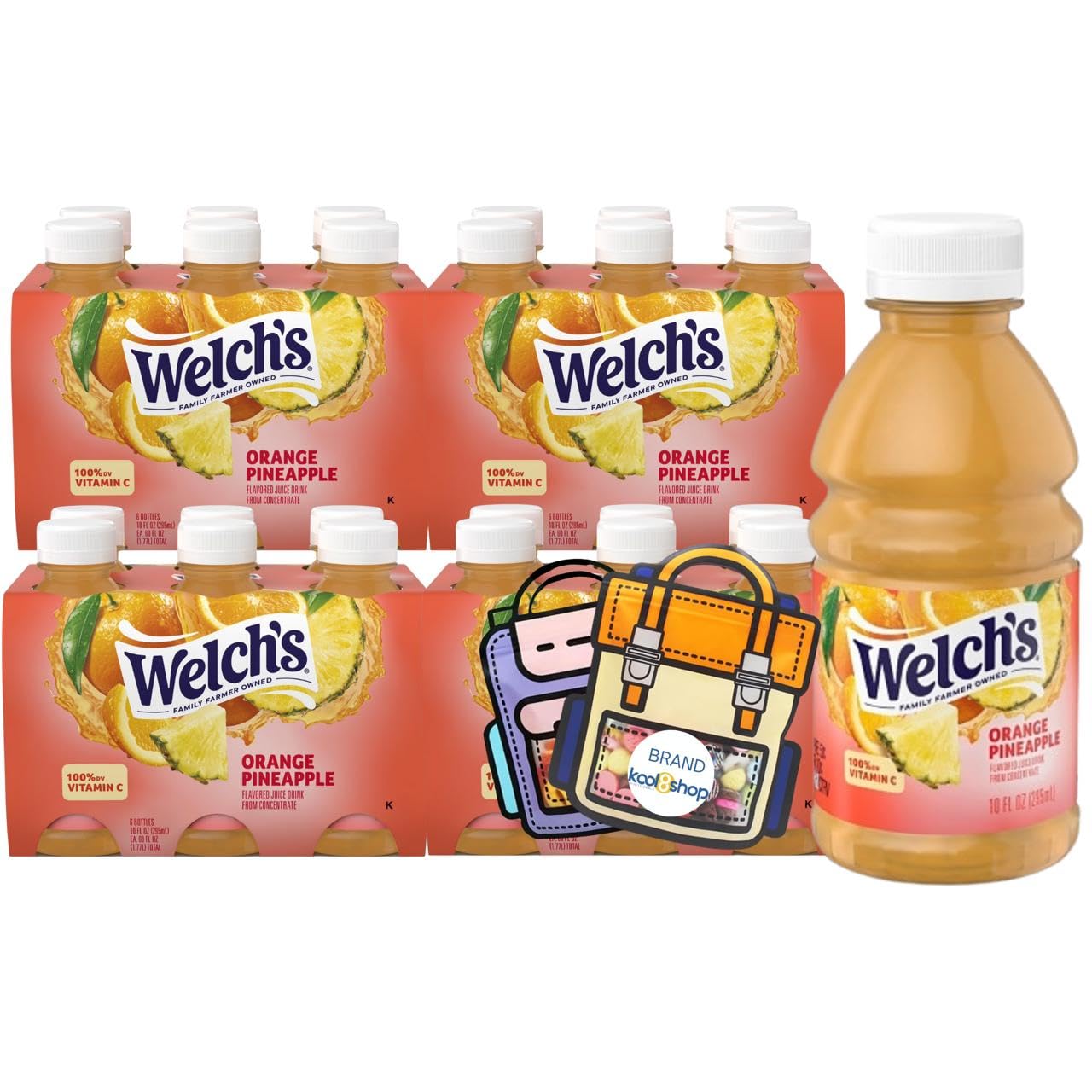 Welch’s Orange Pineapple Juice Drink 10 fl oz Plastic Bottle 24-Pack + 2 Reusable Snack Bags by KOOL8SHOP Infinite Deals