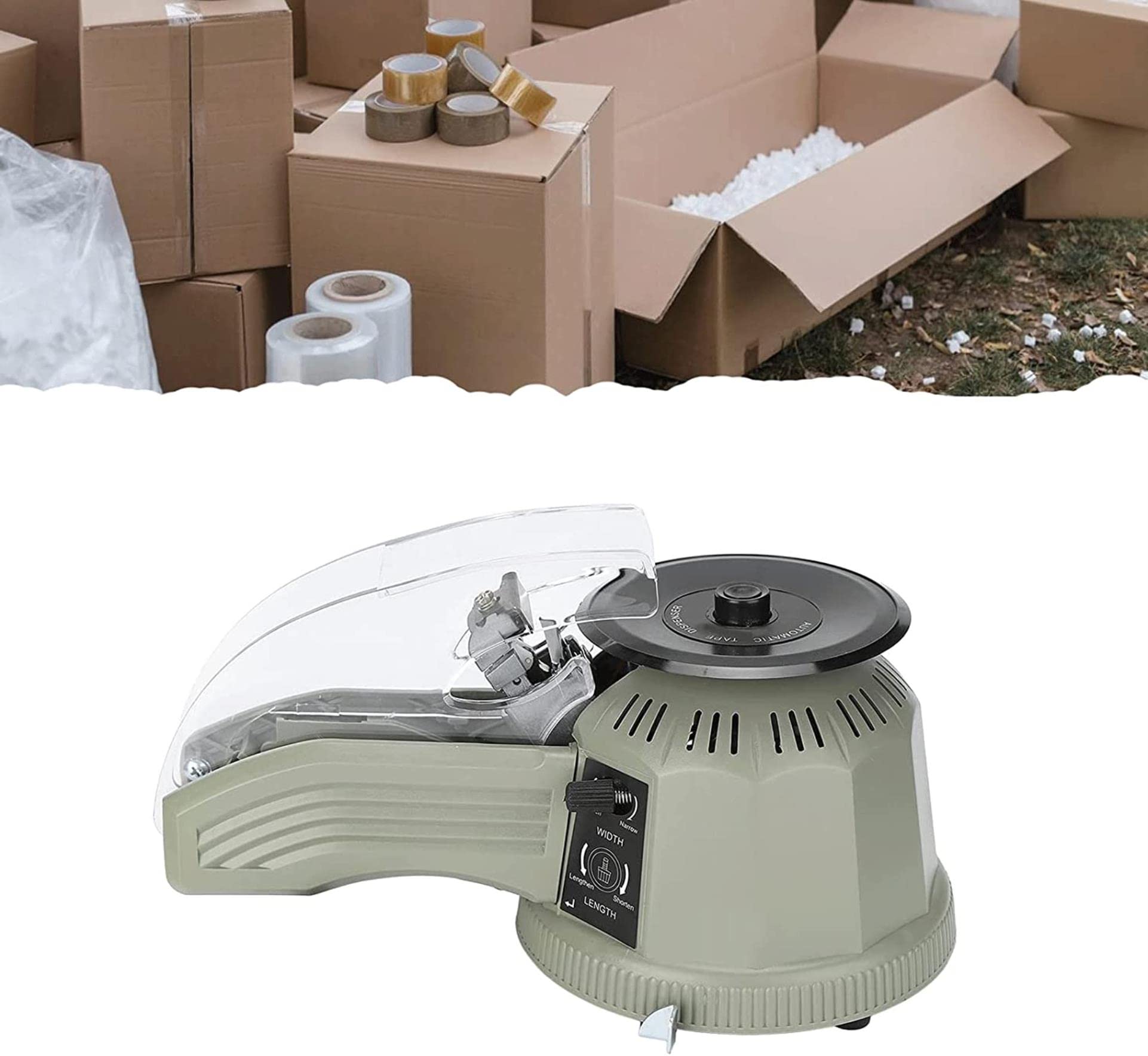 Dispenser automatico di nastri, dispenser automatico di nastro da scrivania regolabile, taglierina elettrica ad alta resistenza, con lunghezza di taglio da 11 a 58 mm e larghezza del nastro