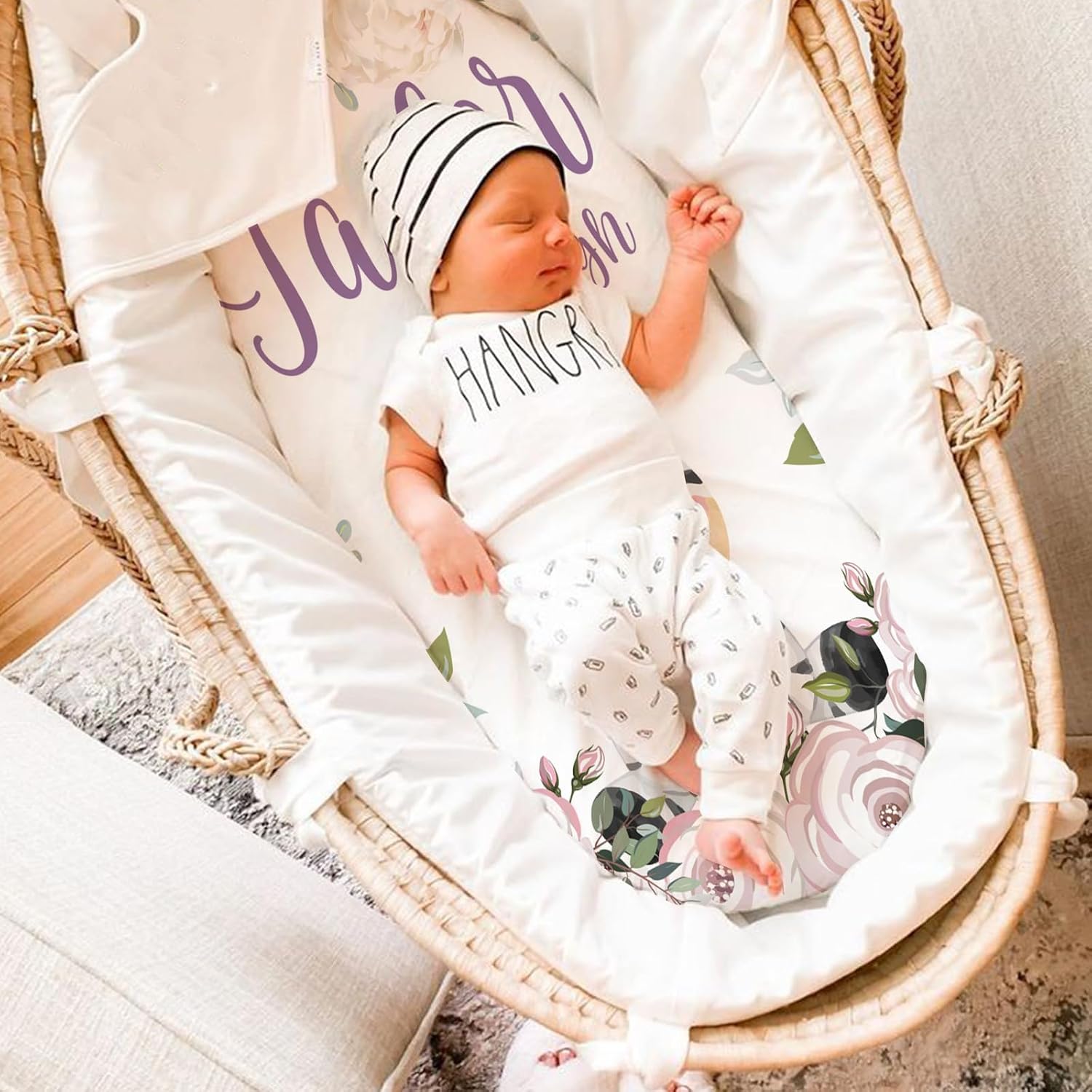 Custom Baby Bassinet Sheets - Universal Fit for Rectangle, Oval, Hourglass Bassinet Mattress/Pad - Stretchy Ultra Soft Fitted Bassinet Sheet Set 2 Pack with Personalized Name Style03