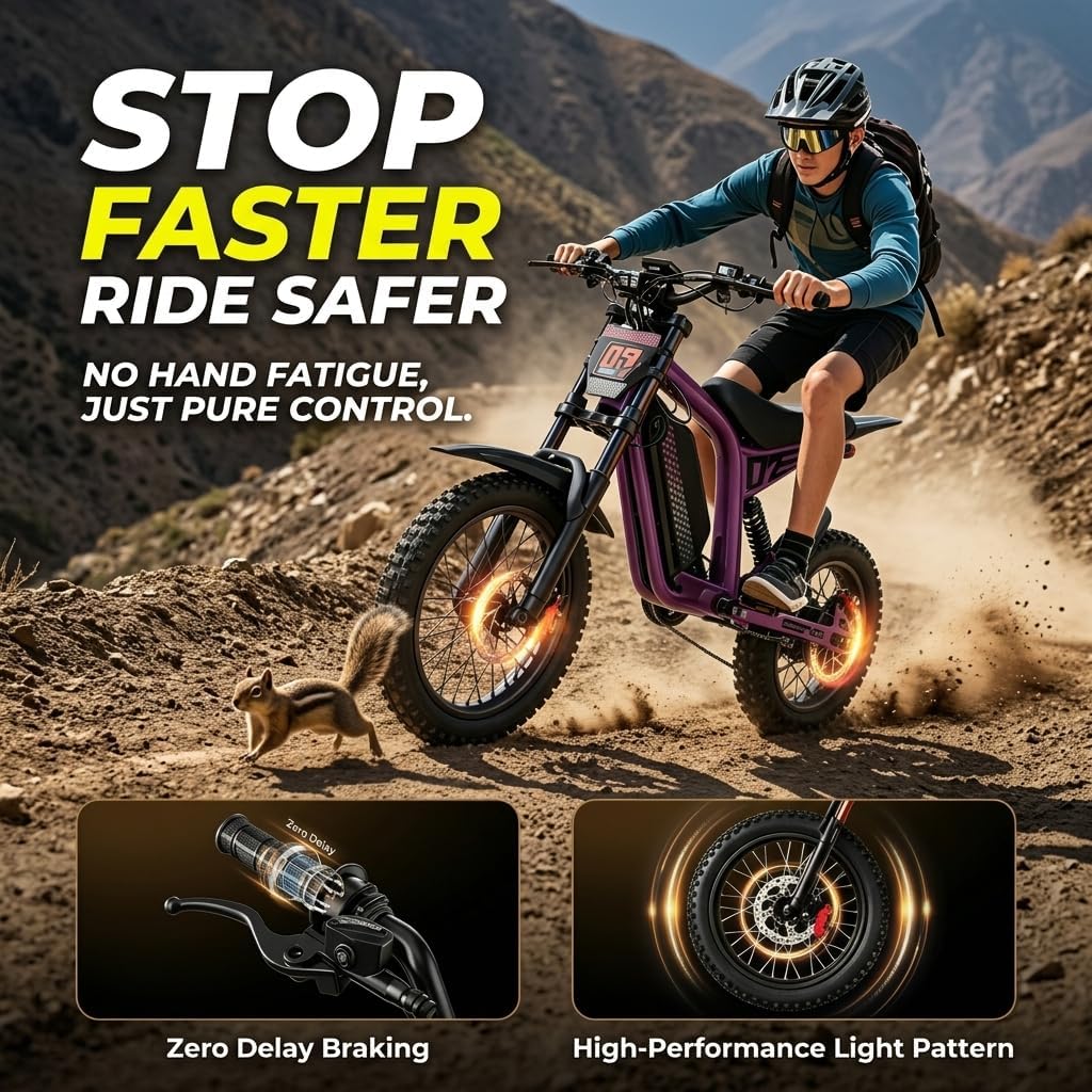Eahora FT-07 3000W 30MPH Electric Dirt Bike for Teens/Adults 48V 18AH 40Miles Long Range Full Suspension Electric Motorcycle Bike 14"/12" Fat Tires, LCD Display with NFC Off Road ebikes for Age 13+