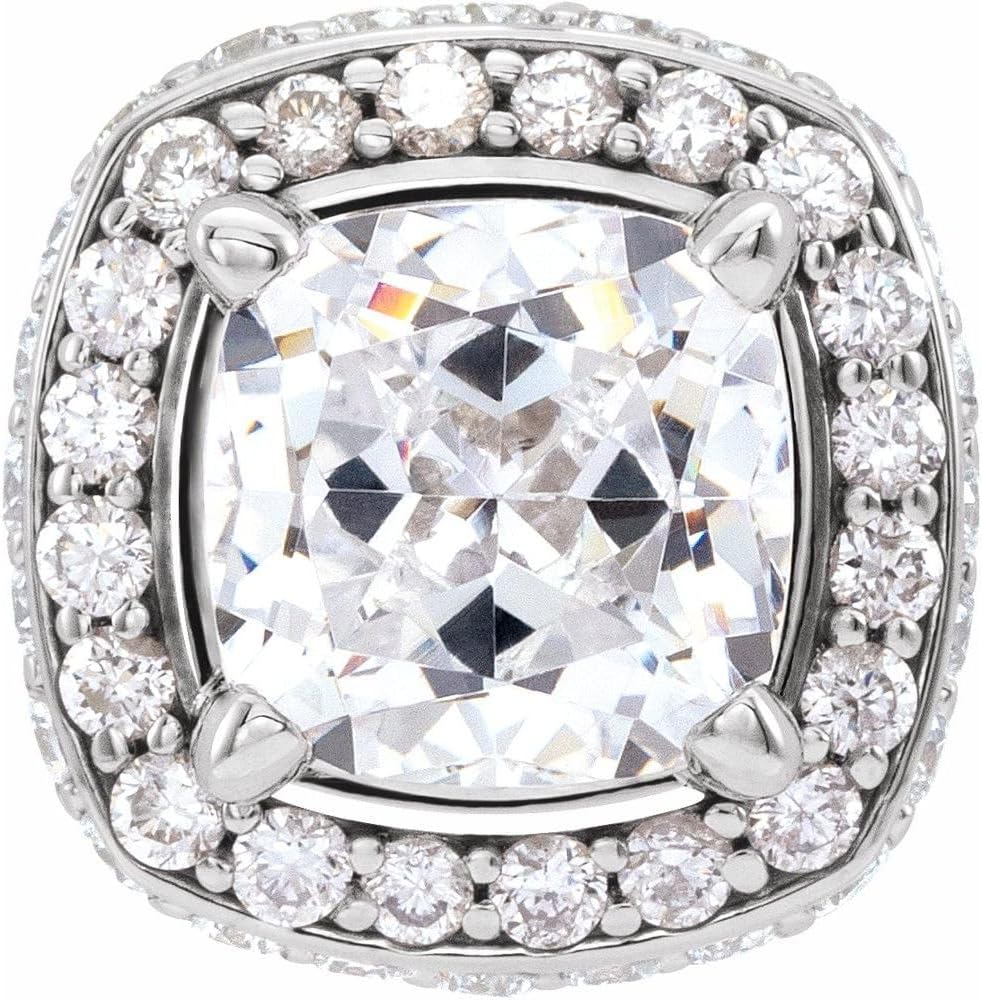 Semi-Polished Continuum Sterling Silver 6mm Cushion Cut 4-Prong Halo-Style Peg Setting Finding Fine Jewelry For Women Gifts For Her (Mounting Only, Not All Stones Included)