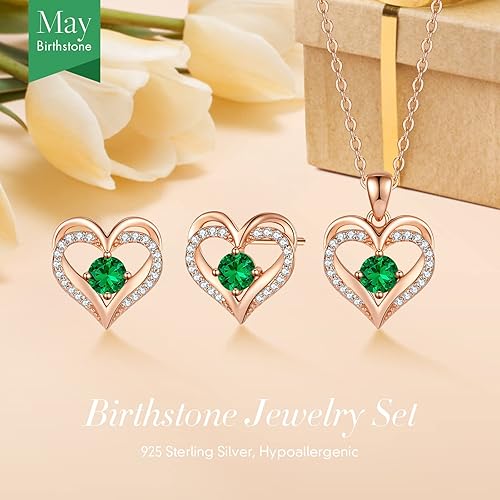 Miniatura 4 de CDE Conjuntos de joyas para mujer con dije de corazón de amor plata de ley 925 con circonita de piedra natal cumpleaños aniversario día de San