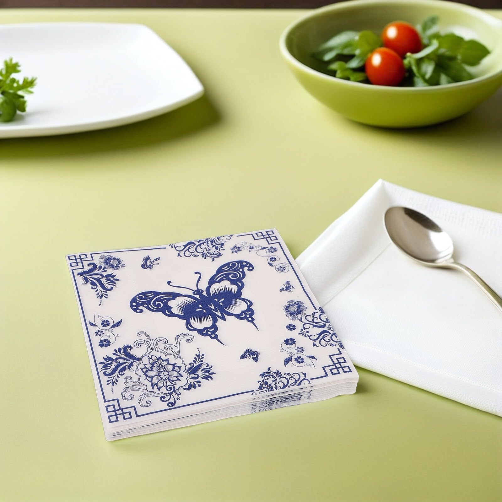 Servilletas de Papel Chinoiserie Estampado Floral Vintage Azul, 33 Cm, Paquete de 100 Unidades en 5 Paquetes, Servilletas Desechables para Fiestas, Bodas y Cenas