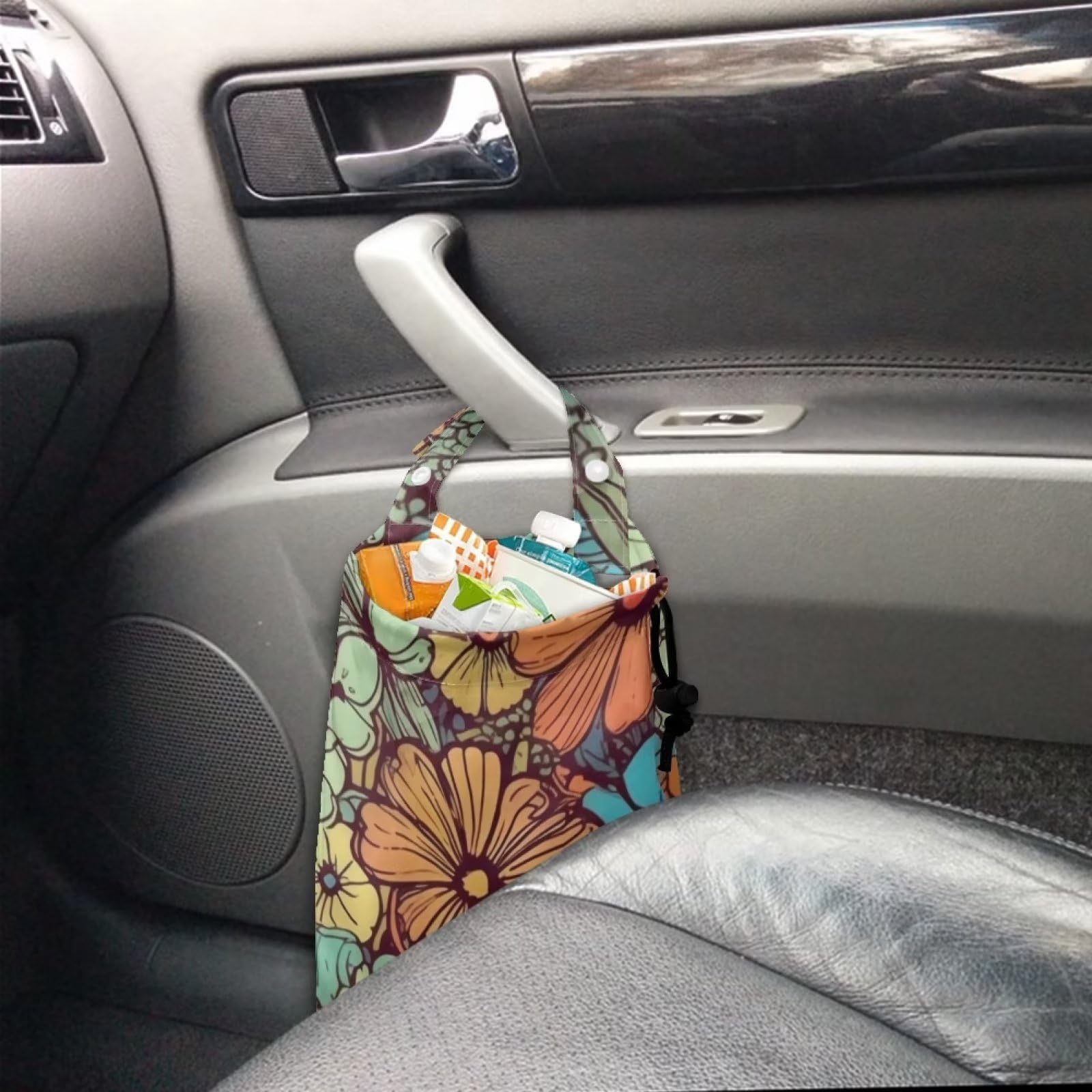 Abstract Groovy Flower Car Trash Can - Leak-Proof Back Seat Garbage Bin For Cars, SUVs & Trucks - View #2