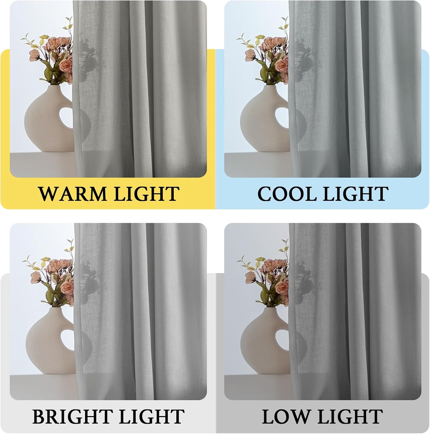 H.VERSAILTEX Tie Up Linen Curtains 63 Inch Length Nature Linen Textured Privacy Curtain Multi Hanging Ways Shade Balloon Window Shade Rod Pocket Casual Curtain - 42x63-2 Panels, Dove