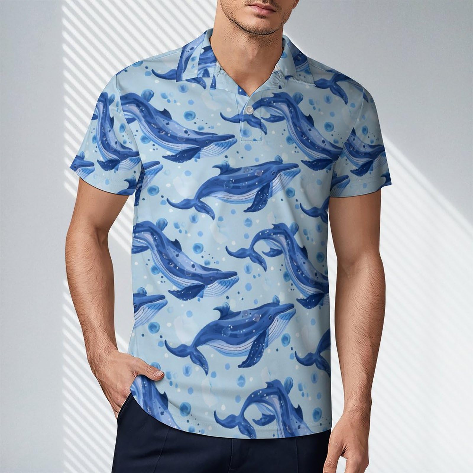 Whale Novelty Men's Short Sleeve Shirts Funny Golf Tennis Work T-Shirt Sport Tee 4XL