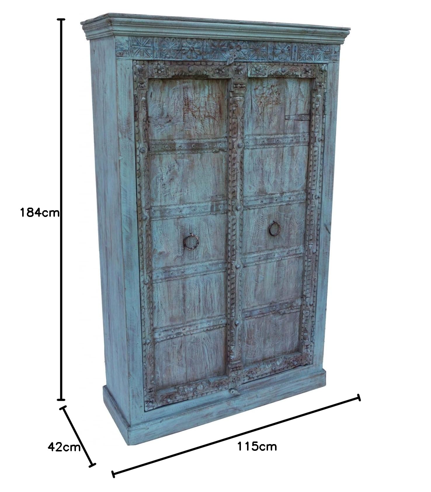 GURU SHOP Szafa na ubrania, lite drewno, styl vintage – model A18, 184 x 115 x 42 cm