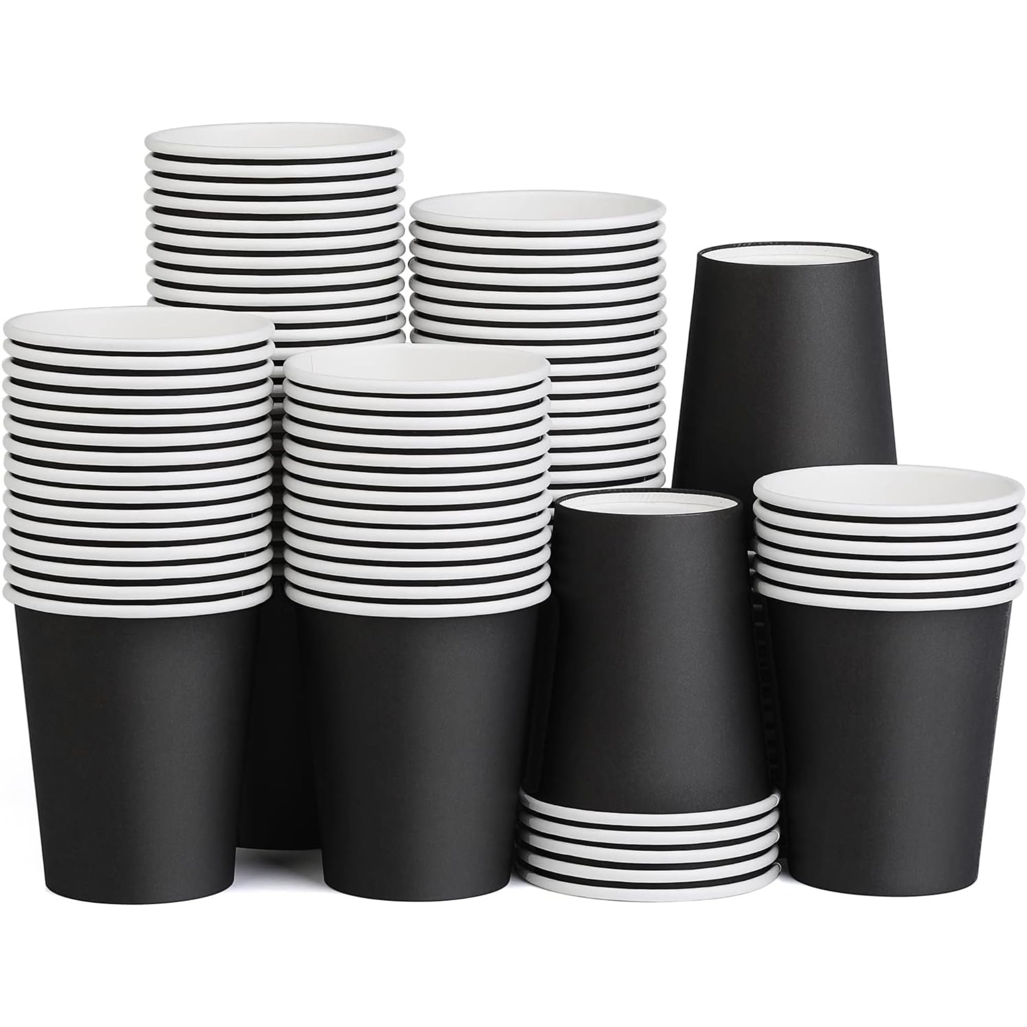 8oz Black Disposable Paper Cups – 100 Pack, Recyclable Hot & Cold Drink Cups for Coffee, Tea, Parties, Weddings, and DIY Events