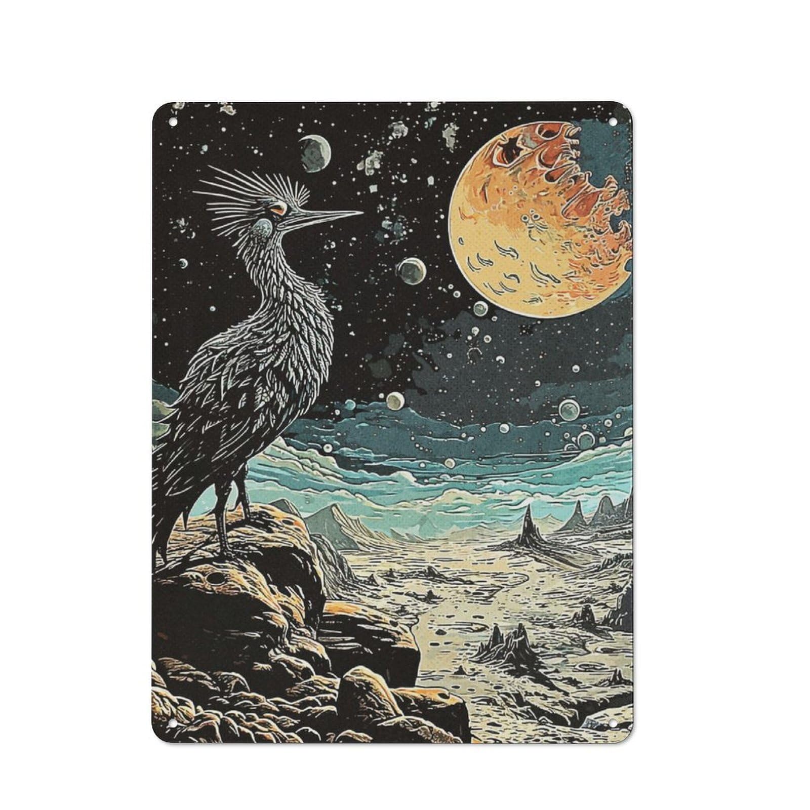 Junmoney Galaxy Bird Rustic Metal Plaque 40X30cm For Guest Room Or Hallway, A Decorative Metal Sign For Guest Rooms And Hallways