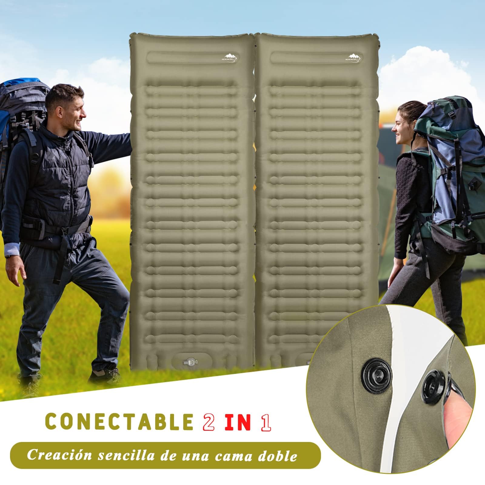 IEEILULU Esterilla Camping Autoinflable, Colchoneta de Camping con Almohada, Impermeable, Ligera, Colchoneta de Dormir, Colchoneta Inflable para Acampar, Senderismo, Pesca y Viajes (Verde Oscuro)