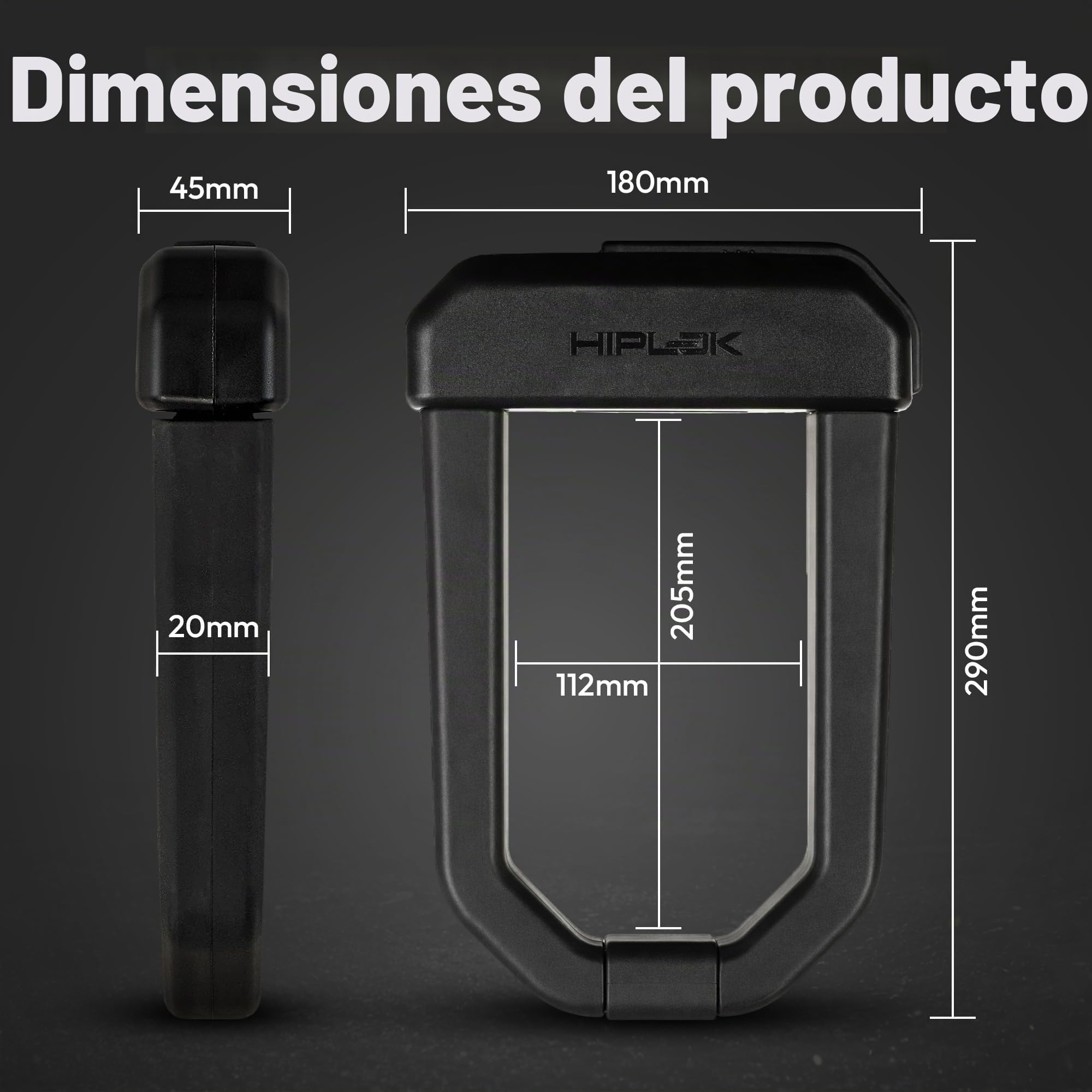 Hiplok D1000, Candado de horquilla, Unisex, ALL BLACK, Área de cierre: 15,5 cm x 9,2 cm