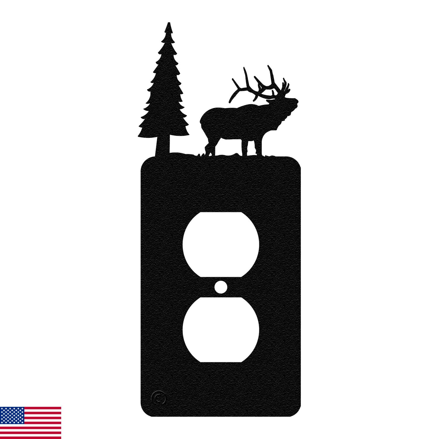 Elk & Cabin Single Duplex Wall Plate (Single Power, Black)