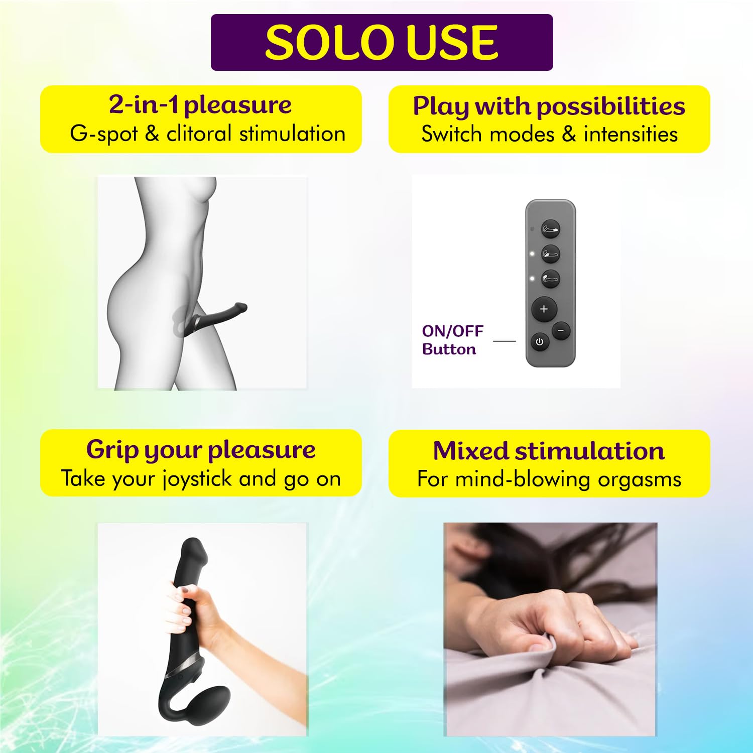 Strap-On-Me Strap-on Multi-Orgasmo Telecomandato 3 Motori – Tecnologia a Memoria di Forma – Tripla Stimolazione – Sex Toy Donna & Uomo in Silicone Morbido – Senza Imbrago, Impermeabile