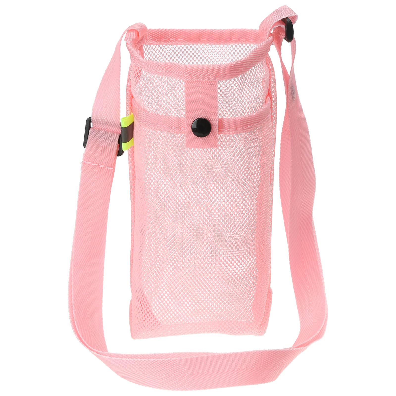 PATIKIL 22mmx13mm Water Bottle Bag, Mesh Portable Bottle Holder Carrier Adjustable Shoulder Strap for Sports Hiking Camping Pink