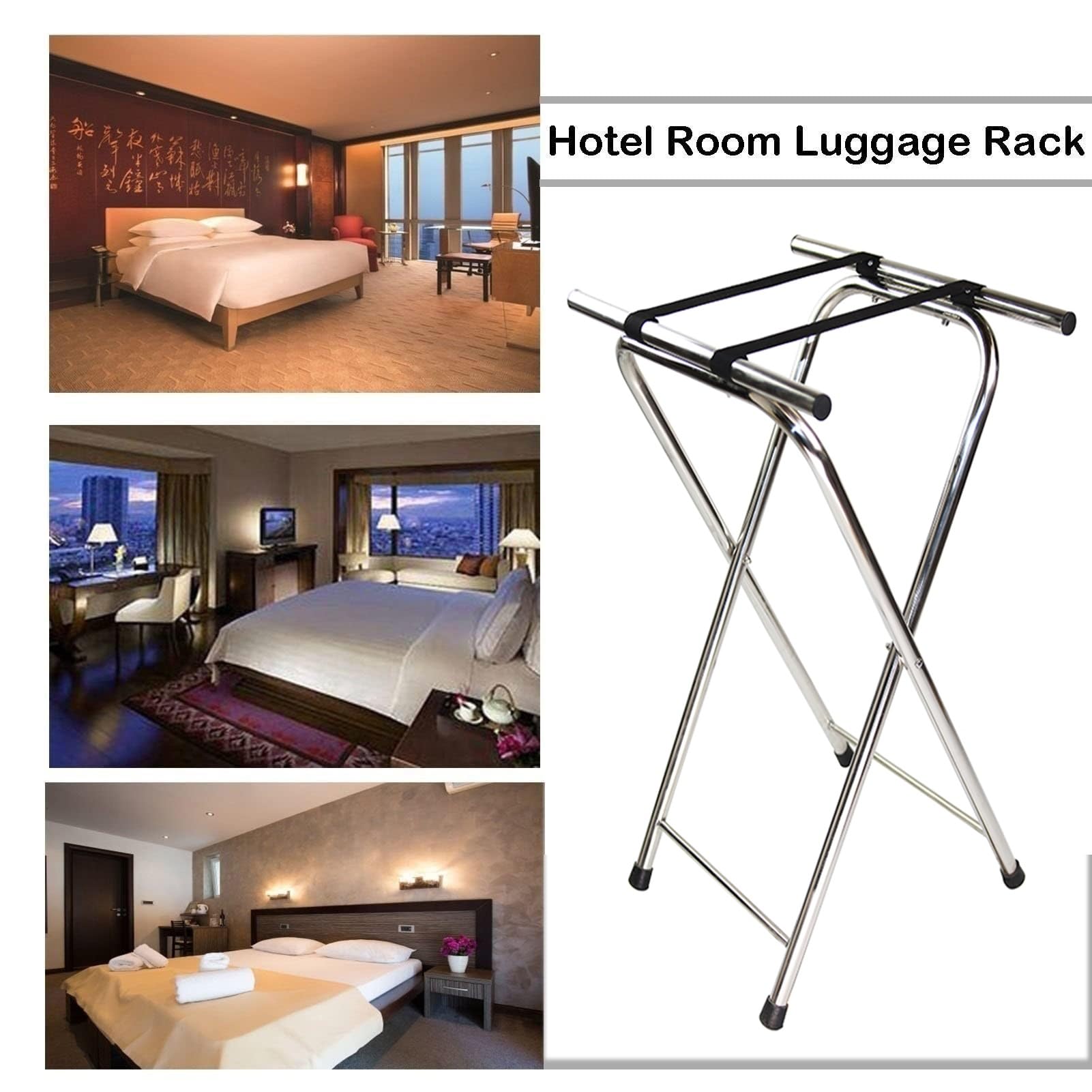 Portamaletas Plegable For Habitación De Invitados: Portaequipajes De Acero Inoxidable, Estante For Guardar Equipaje En Hoteles, Habitaciones De Invitados Y Dormitorios(2PCS)