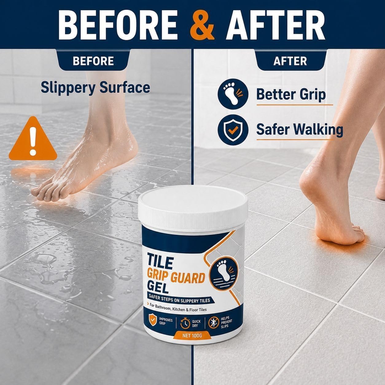 Gel antiscivolo per pavimenti in piastrelle (bagno e cucina), 100 g (3pcs) | Asciugatura rapida; adatto a ceramica, gres porcellanato e vetroresina;rivestimento resistente all'acqua e durevole nel tempo