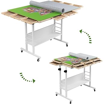 Tektalk puzzle table with foldable table top height adjustment puzzle board with 2 felt cover & 8 sorting bowls enclosed with 4 roller wheels for up to 2000 puzzle pieces green
