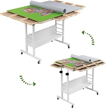 Tektalk 2000 Piece Foldable Puzzle Board with Height Adjustment, Jigsaw Puzzle Table with 2 Felt Cover & 8 Sorting Trays/Drawers, Puzzle Easel with Legs, Enclosed with 4 Roller Wheels Green