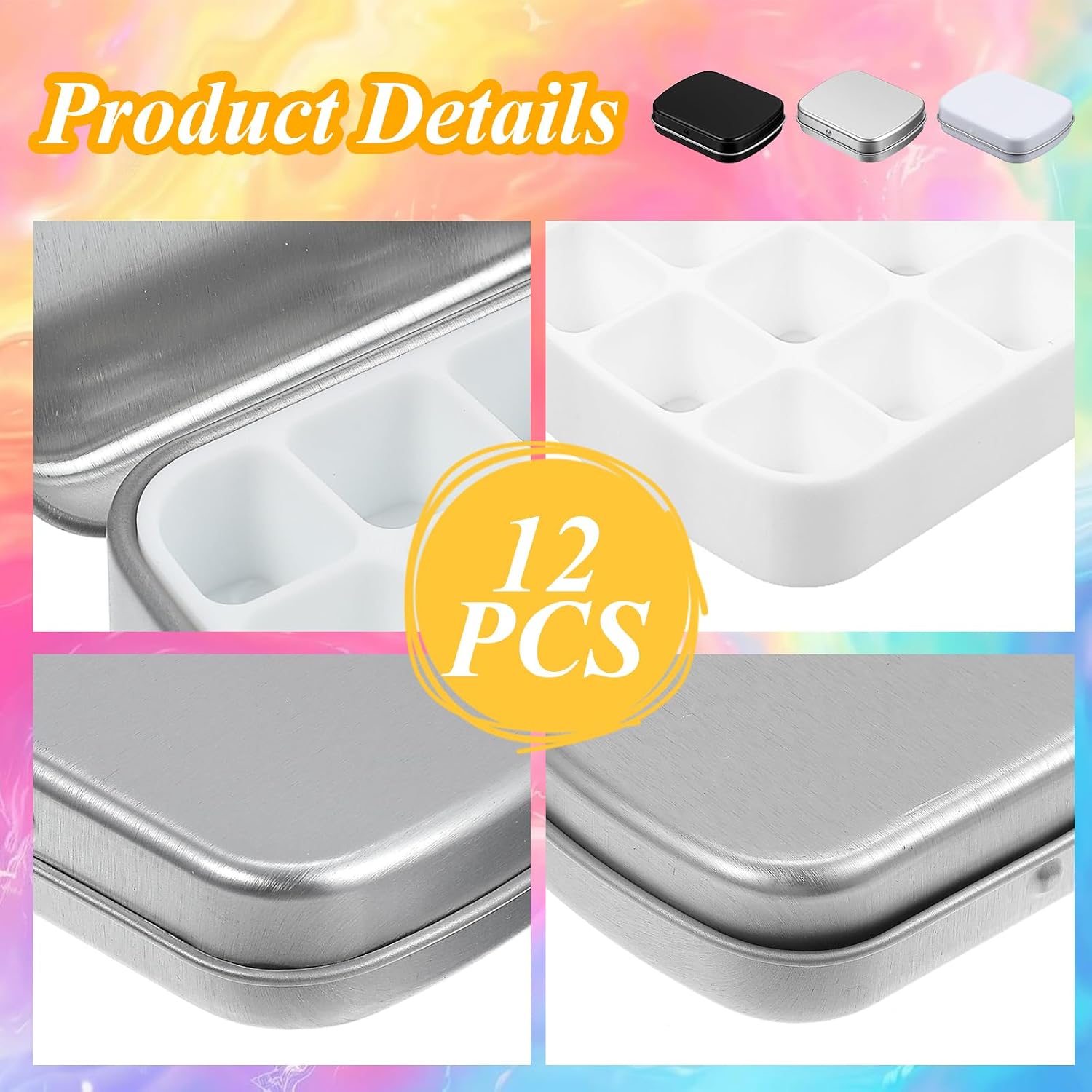 12 Pcs Mini Watercolor Tin Box, Mini Watercolor Storage Box, 12-Well Portable Paint Palette with Lid, Paint Container for Artist Travel Indoor & Outdoor Sketching DIY Craft, 3 Color