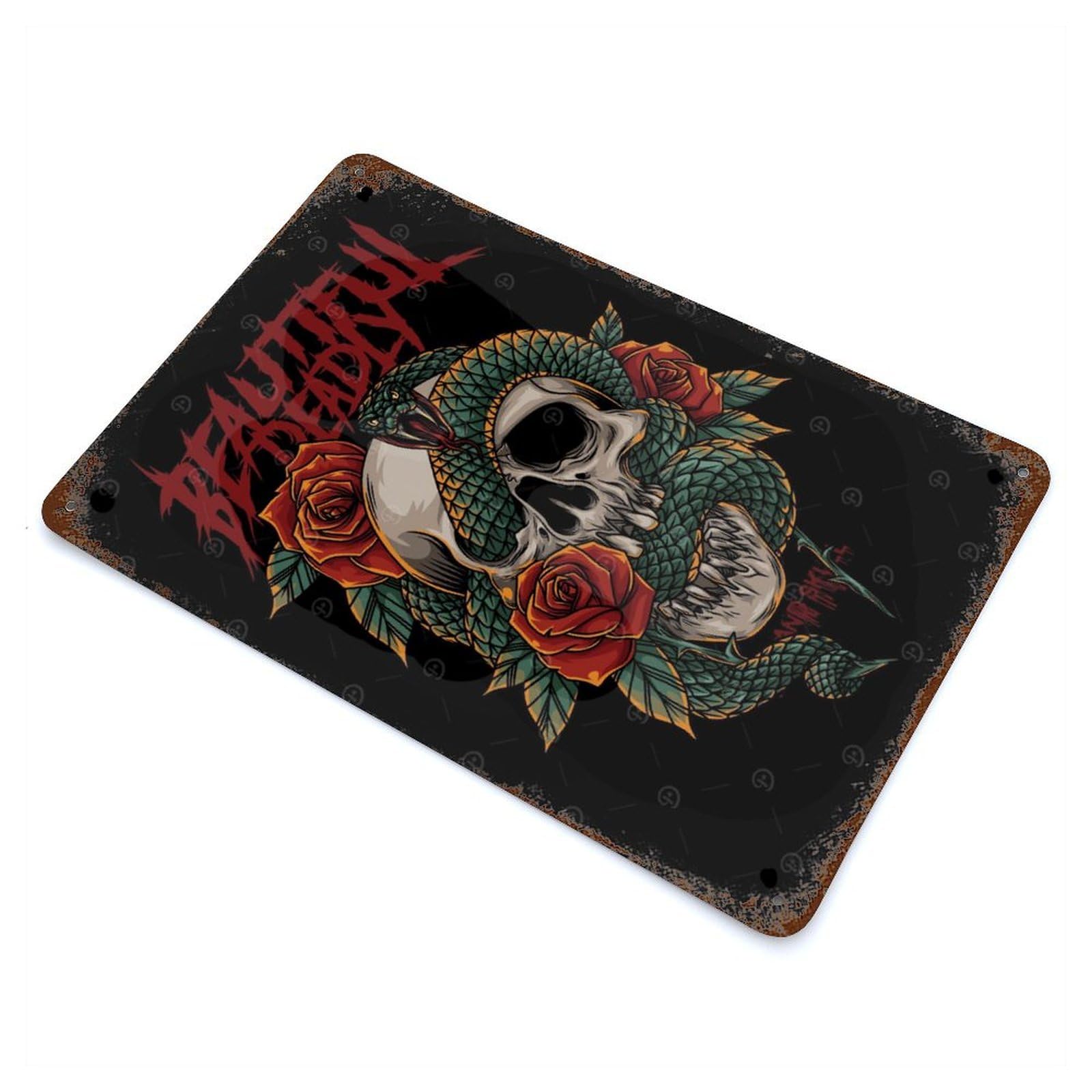 Viper And Skull With Text Retro Metal Sign 11.8"x7.9", Vintage Wall Decor for Garage, Pub Or Kitchen