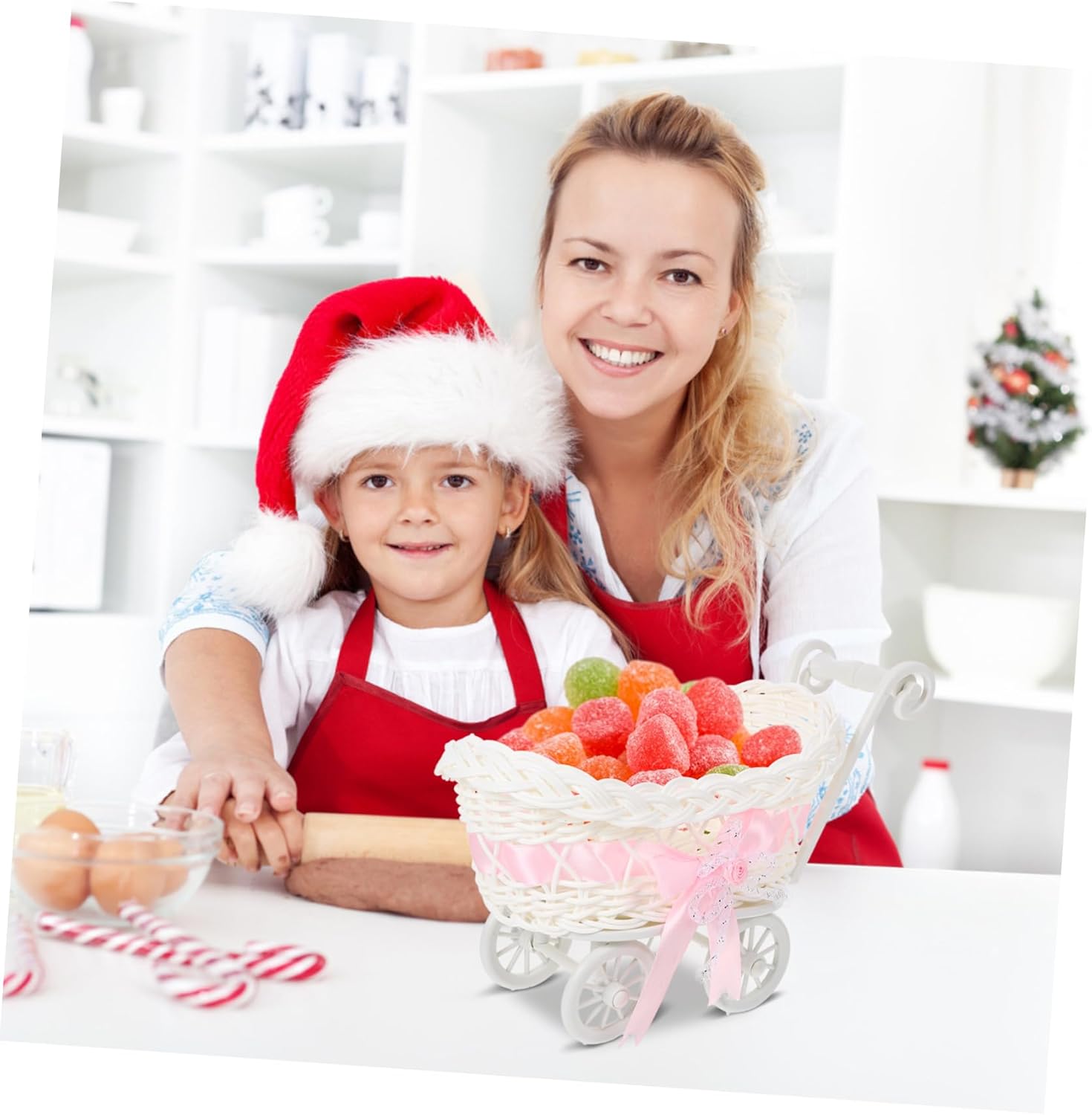 3pcs Woven Storage Basket Candy Container Multi-functional Decorative Trolley for Home Wedding and Shower for Storing Snacks Candies and Items