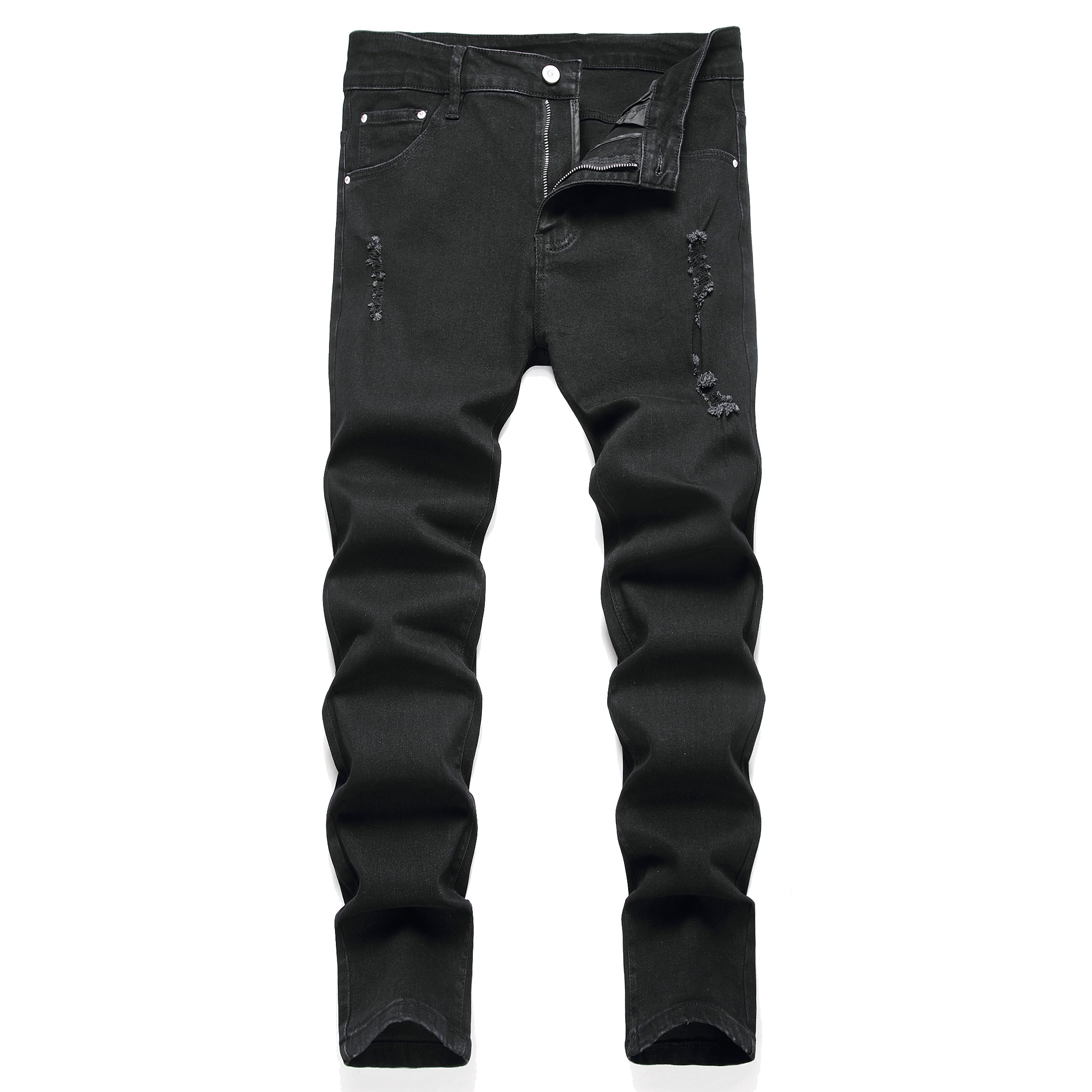 LZLER Mens Ripped Jeans,Distressed Destroyed Slim Fit Straight Leg Denim Pant with Holes