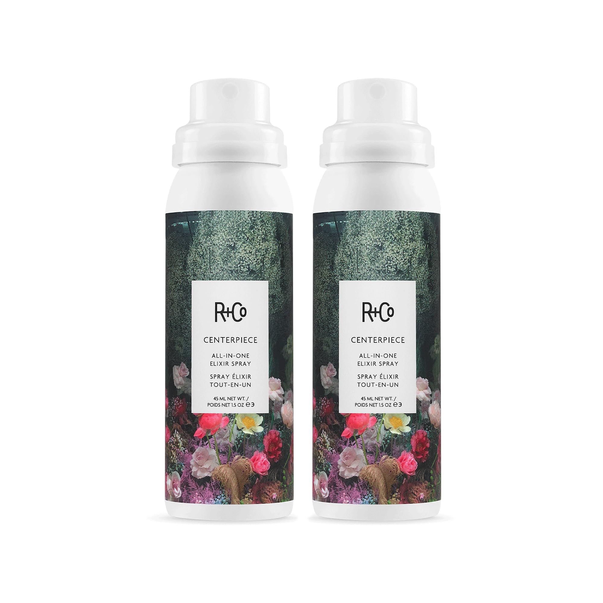 R+Co CENTERPIECE 10-In-One Elixir Spray Mini 2 Pack – Multi-Tasking Hair Treatment – Adds Shine, Hydration, Heat Protection & Frizz Control for All Hair Types