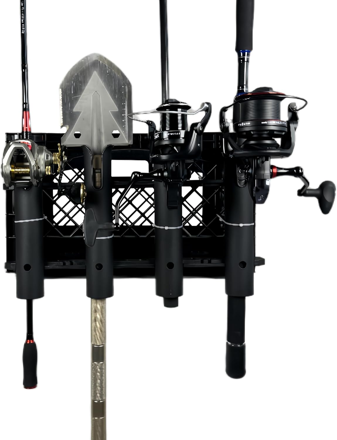 HiUmi Wall Mounted Fishing Rod Holders Tubes Links Fishing Rod Holder Rack Rests (4-Pole-Black)