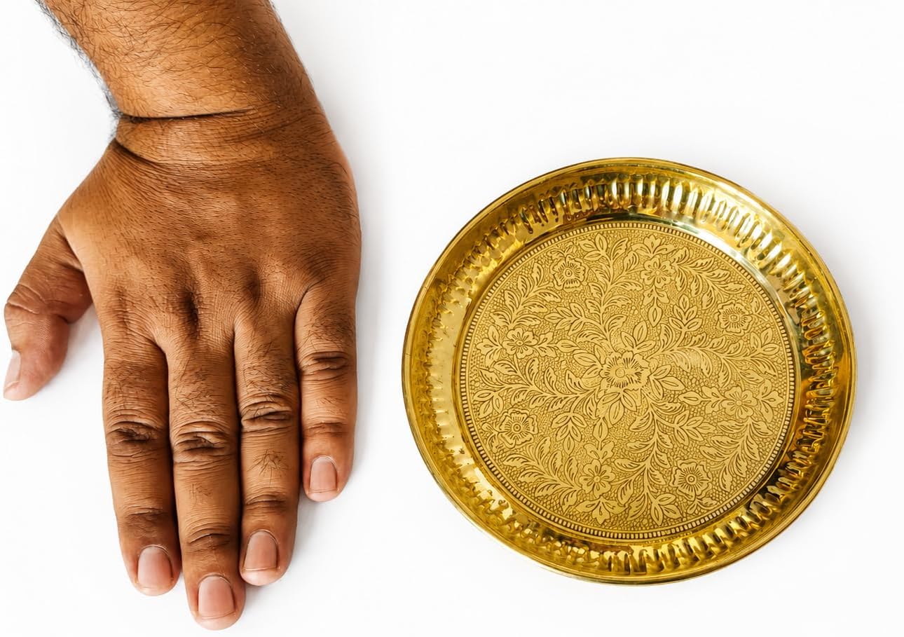 BHAVICREATION Puja Thali Puja Plate Brass Puja Plate Brass (8 x 8 inch)