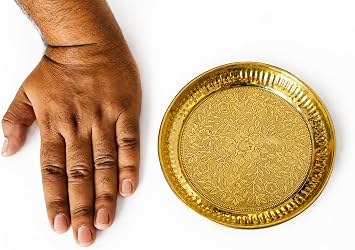 BHAVICREATION Brass Plate Puja Thali Plate *Small Size*6 x 6 inch