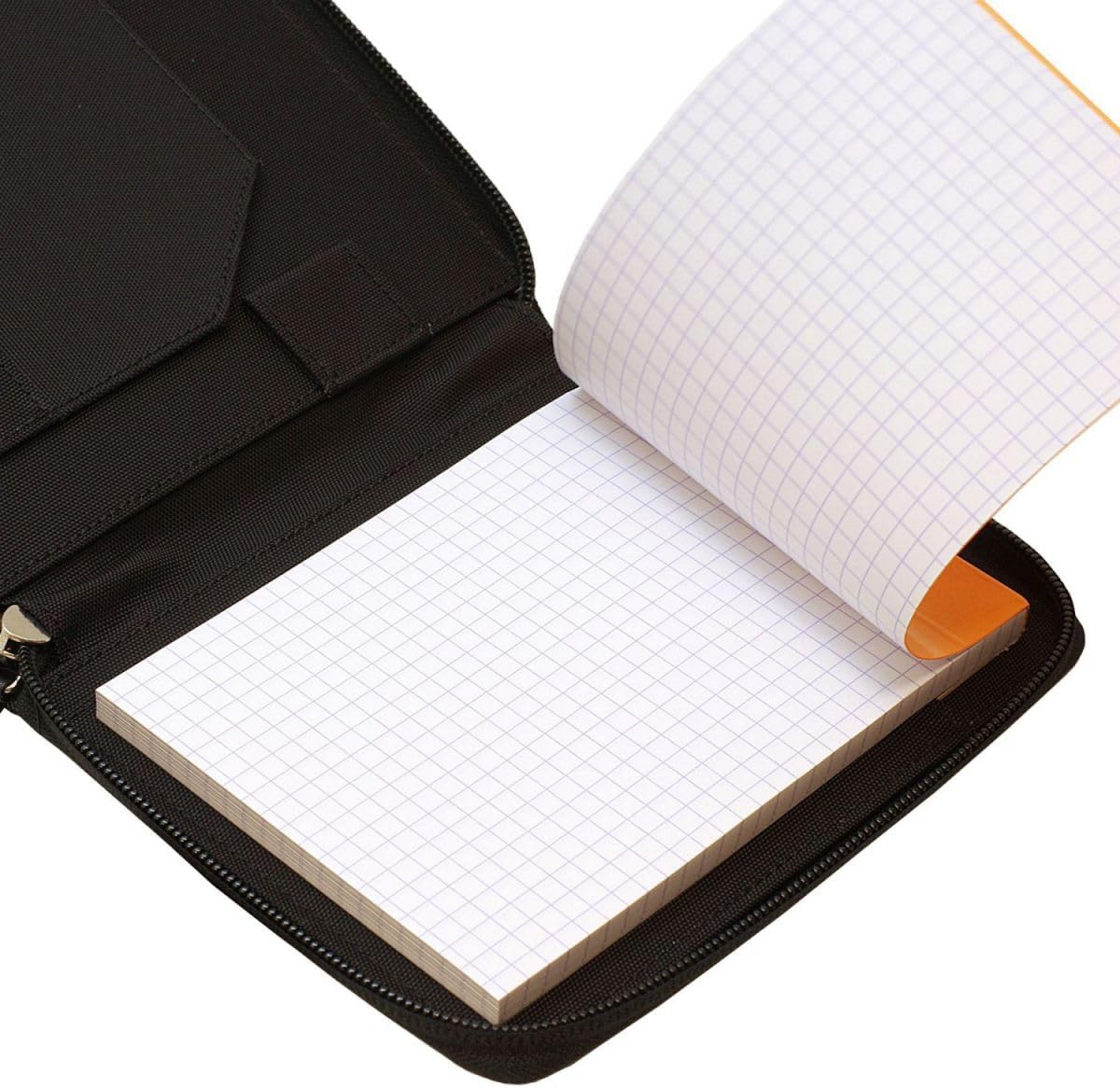 Rhodia RHODIA cf13robk Notepad, Round Zip Case, No. 13 (A6), Black, Block Rodia No. 13, Orange Included, 80 Sheets, 0.2 inch (5 mm) Grids