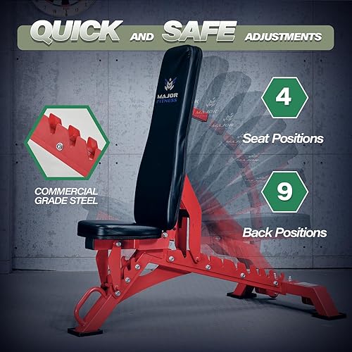 Miniatura 4 de MAJOR FITNESS Banco de pesas, banco de entrenamiento ajustable para entrenamiento de fuerza, prensa de banco y entrenamientos de cuerpo completo