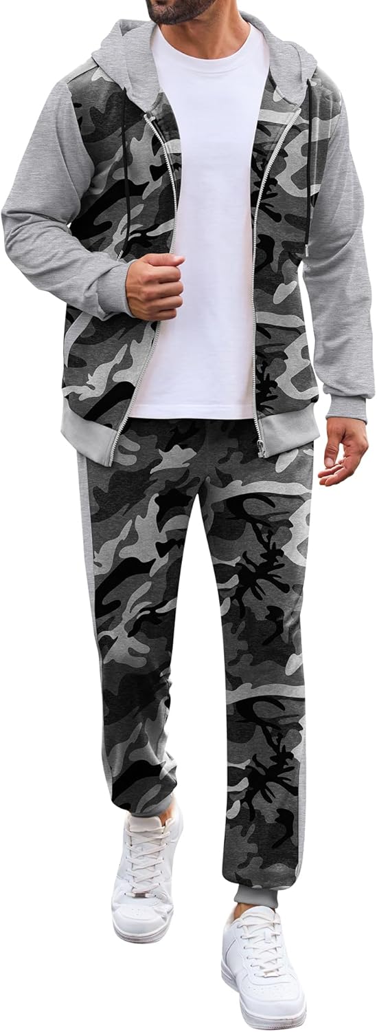 Babioboa Men's Tracksuit 2 Piece Full Zip Set Fleece Sweatsuit Color Block Hooded Jacket and Sweatpant Set Jogging Suit - Image 2