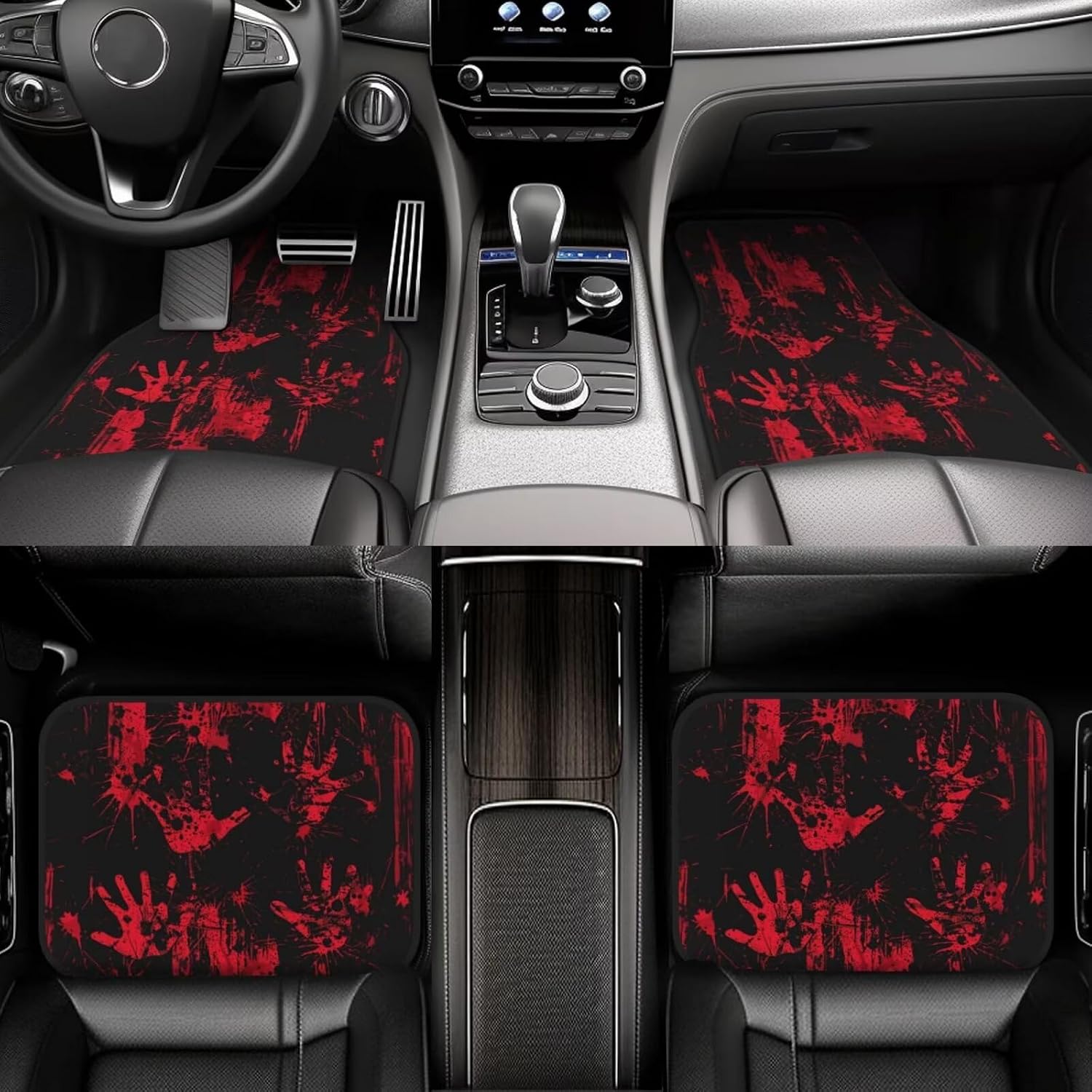 Car Floor Mats Full Set of 4 Pcs Horror Palm All-Weather Car Mats for SUV Van Truck Automotive Rugs Red Floor Carpet Universal Floor Liner Washable Car Accessories