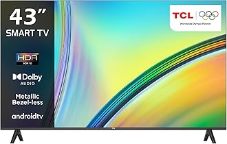 TCL 43 Inch LED HDR Full Frameless HD Smart TV, Android TV, Google Assistant, Dolby Audio Sound, Netflix, Youtube, Google Play Store, 43S5400A - (2024 Model)