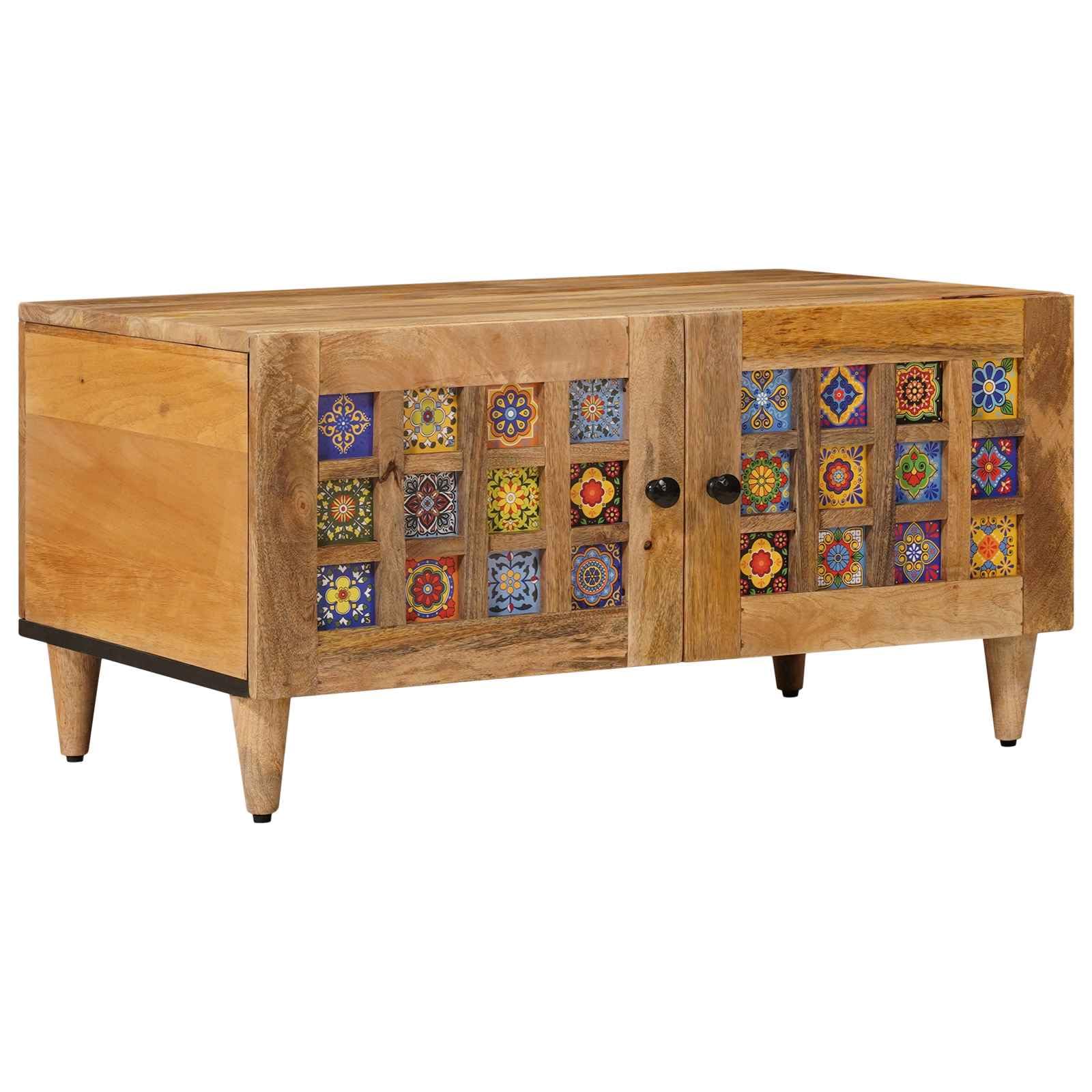 Stolik kawowy z litego drewna mango 80 x 50 x 40 cm z miejscem do przechowywania, zawiasami i półką do salonu, sofy, salonu, stolika pomocniczego, organizera, porządku