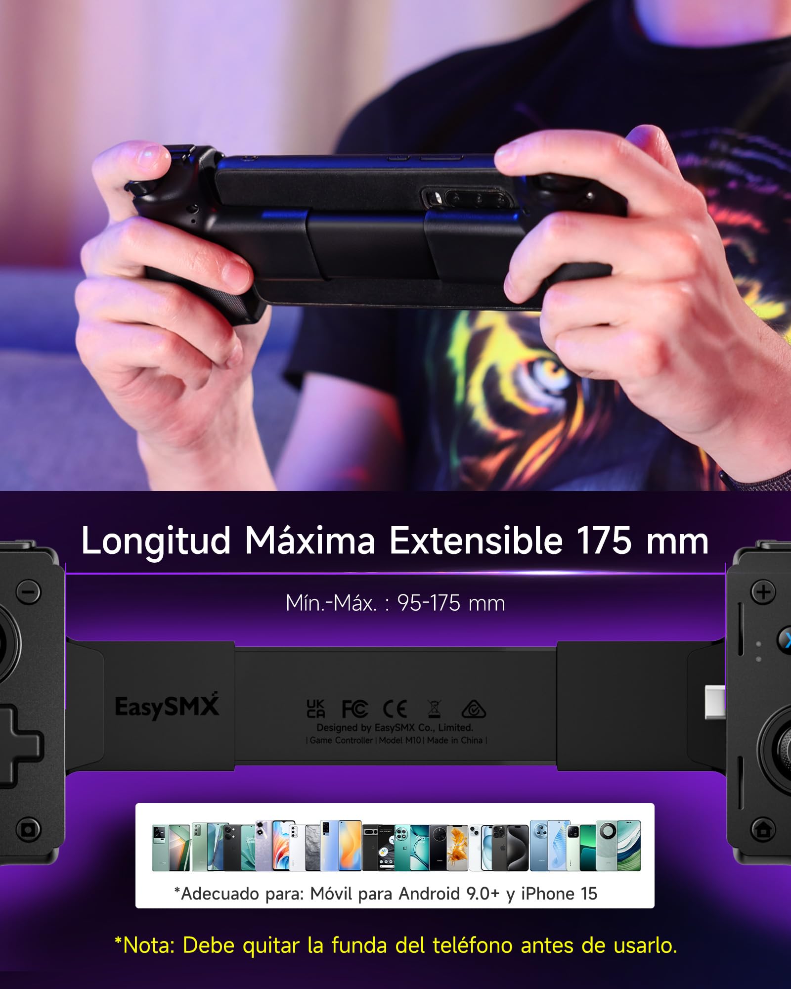 EasySMX M10 Móvil Mando de Juego para Android - Controlador de Juegos Móvil con Hall Joysticks/Triggers - Baja Latencia - Plug and Play