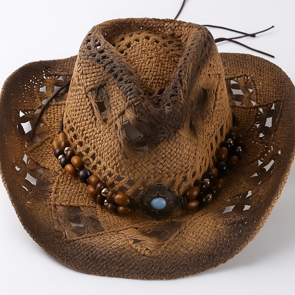 Straw Cowboy Hat for Men & Women - UV Protection, Adjustable, Lightweight, All-Season Western Hat with Removable Band - Image 4