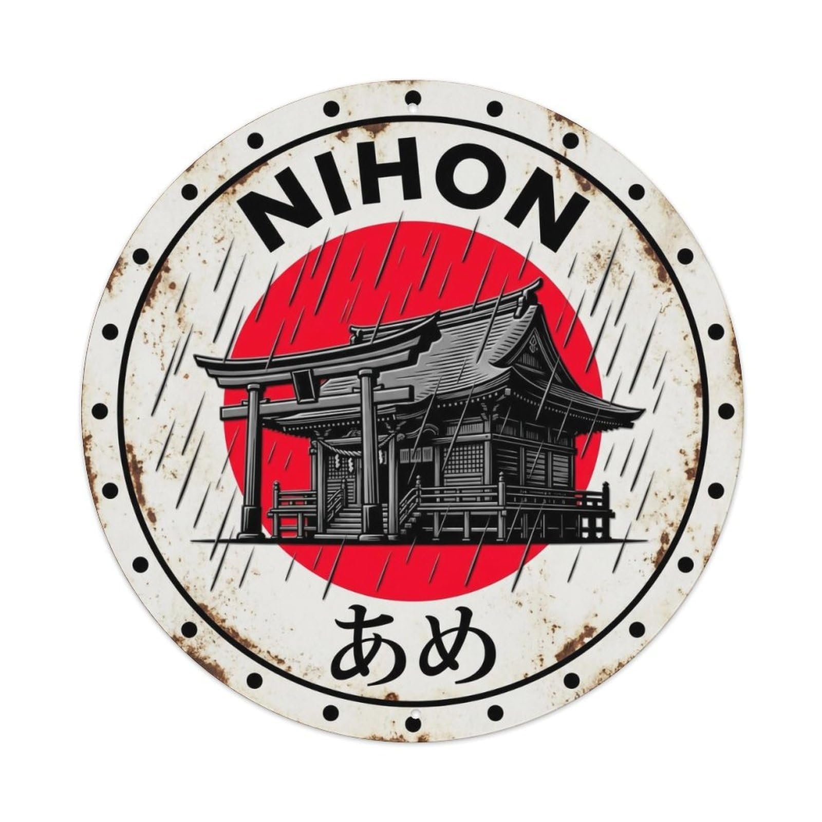 Yrnq 8X8inch Vintage Style Shrine Rain Nihon Sacred Storm Historic Metal Tin Sign