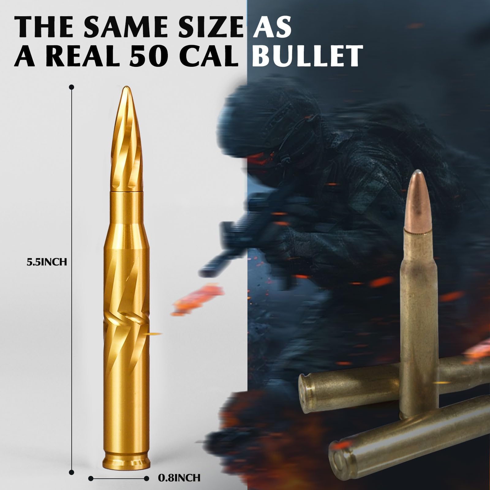 Car Truck Antenna 50 Cal Bullet Antenna Truck Accessories Silverado 1500 Ford F150 Dodge Ram 1500 GMC Sierra 1500 Ranger Short Replacement Antena para Carro (Gold, 5.5in Spiral Style)