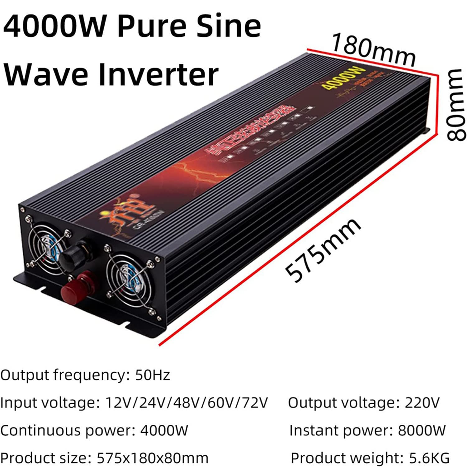 Przetwornica mocy czystej fali sinusoidalnej 2500W/3000W/4000W/5000W/6000W/8000W/10000W DC 12V/24V/48V/60V/72V/96V na AC 230V/240V Przetwornica samochodowa na kemping,4000W-12V