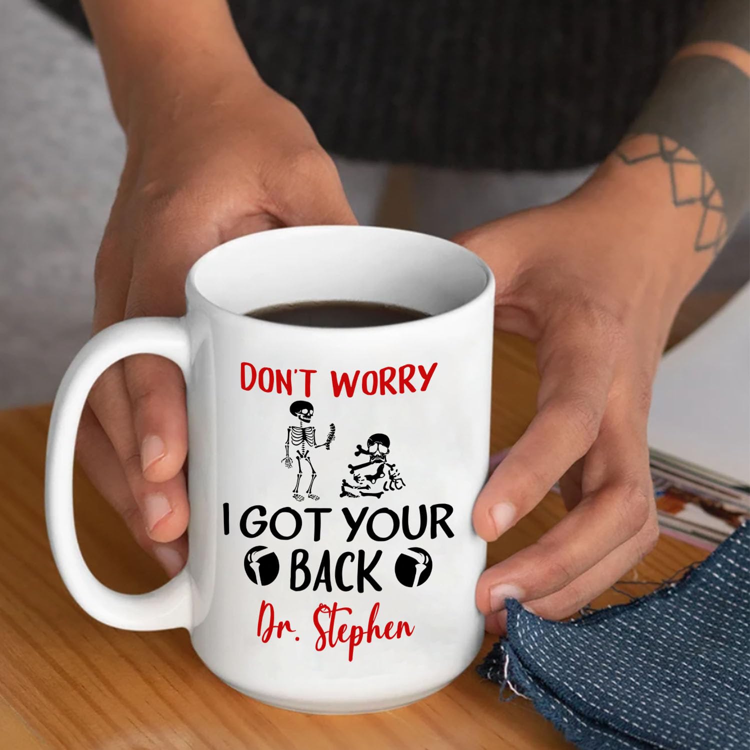 Taza de café blanca personalizada para quiropráctica, con texto en inglés "Don't Worry I Got Your Back", regalo para cumpleaños, graduación, taza de café personalizada para quiropráctica, elige el