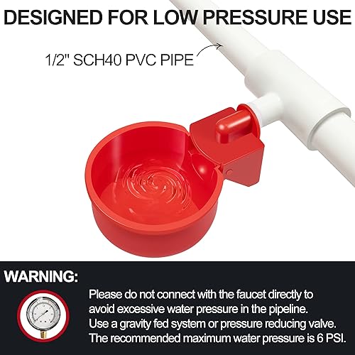 Miniatura 5 de Paquete de 12 bebederos de pollo, taza automática de agua de pollo y accesorios en T de PVC de 12 pulgada, tazas grandes de llenado automático para