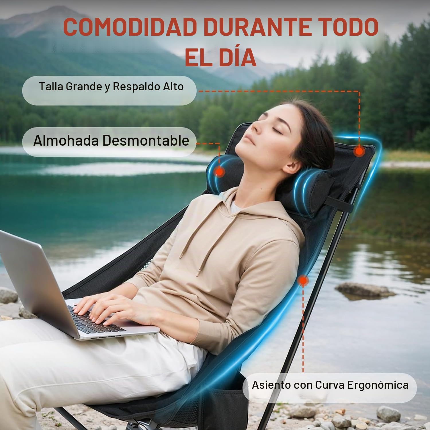 OVERMONT Silla de Camping Ligera y portátil, Silla Plegable Ultraligera, soporta hasta 330 Libras, Playa compacta para Adultos con Bolsa de Transporte para Senderismo, Pesca, Campamento al Aire Libre